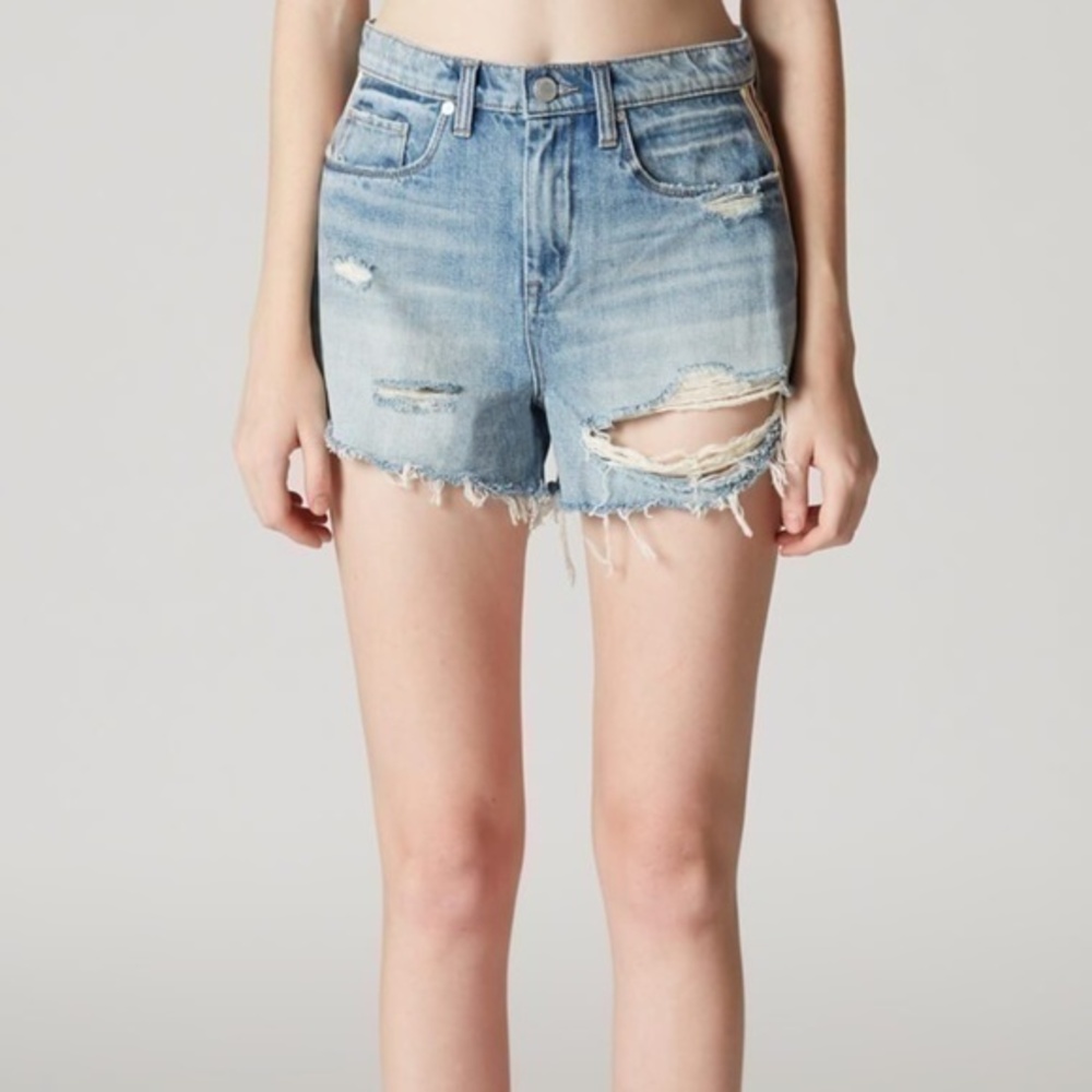 Blank NYC The Barrow Shorts in Now or Never Blue Distressed Pinstripe Size 24